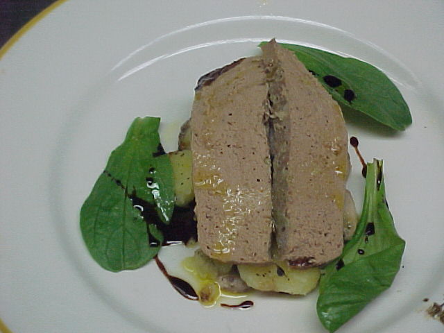 Sliced veal liver terrine with potatoes, mâche lettuce, and balsamic glaze