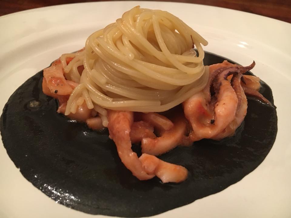 Spaghetti with cuttlefish and squid ink sauce