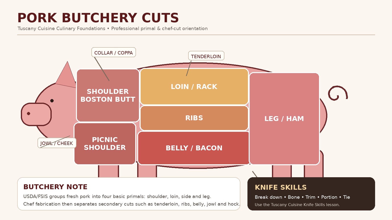 Professional pork butcher cuts illustration