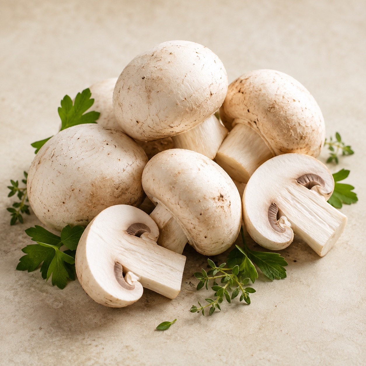 Fresh white button mushrooms