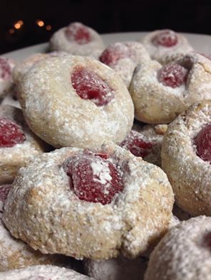 Almond cherry cookies on tray