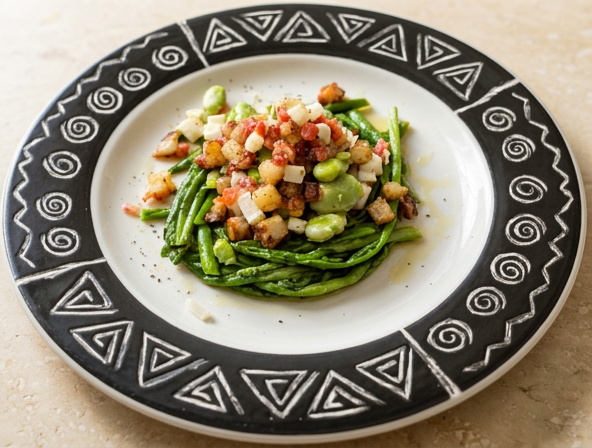Asparagus with fava beans salad and pecorino