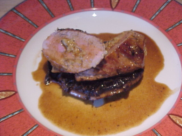 Roasted pork tenderloin stuffed with asparagus and goat cheese