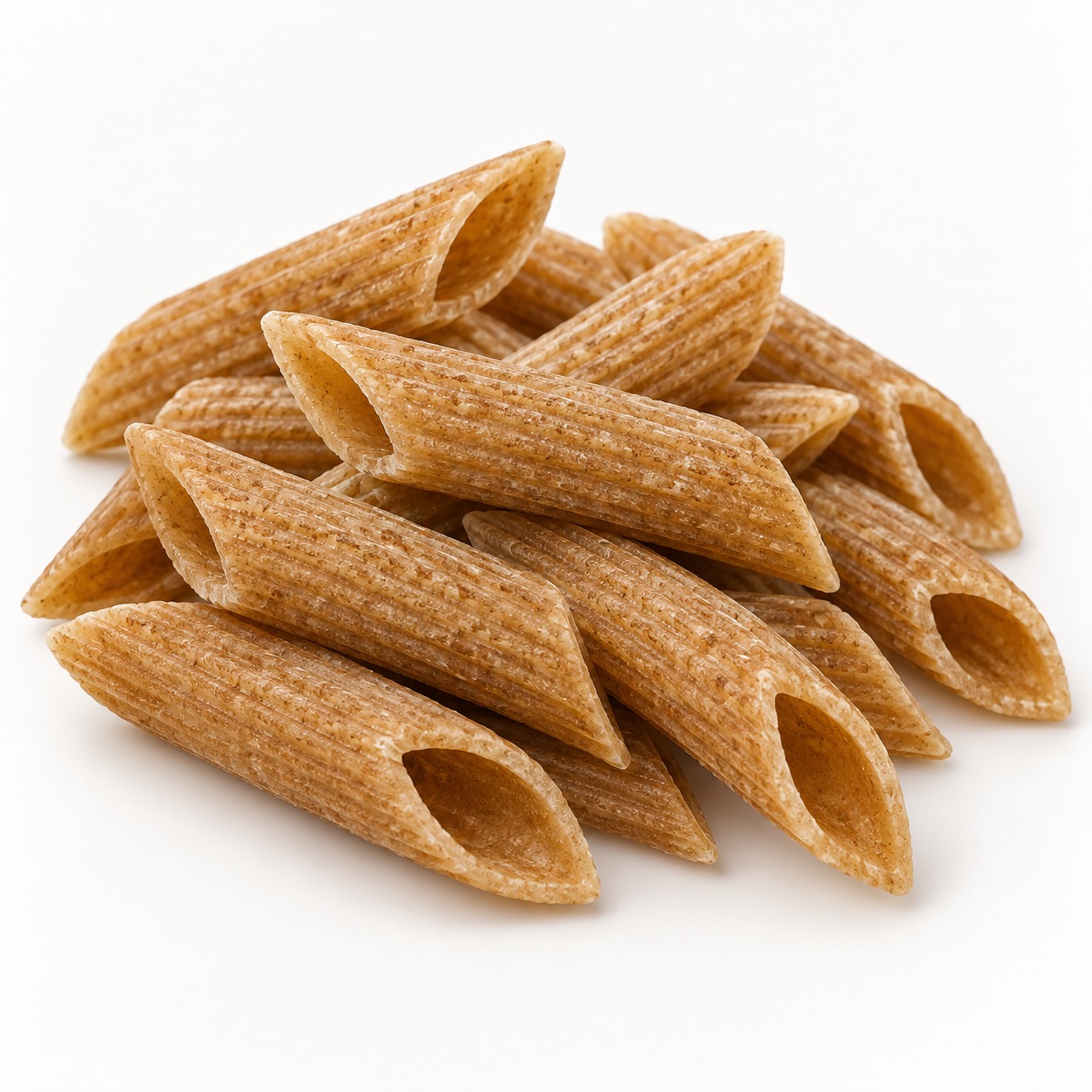Whole-wheat Penne Integrali dry pasta with ridged tubes and diagonal cut ends