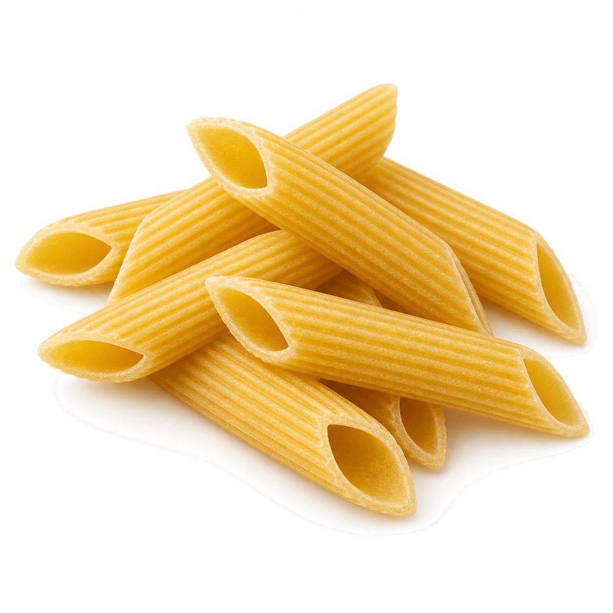 Penne Rigate dry pasta with ridged tubes and diagonal cut ends