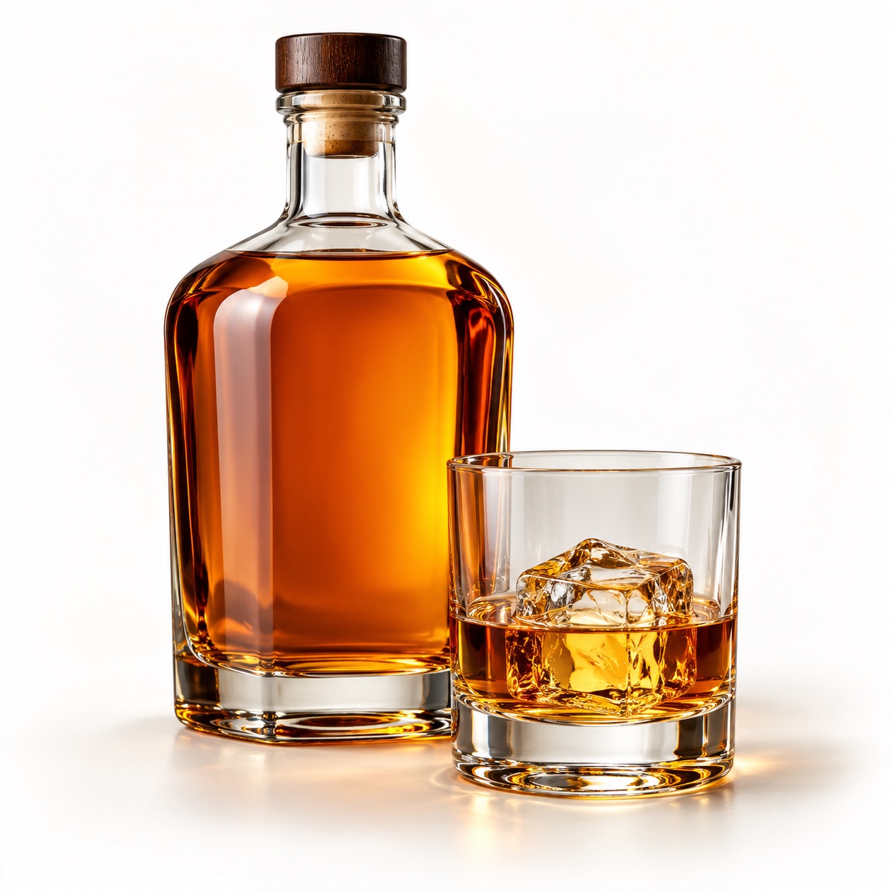 Whiskey bottle and glass ingredient graphic icon